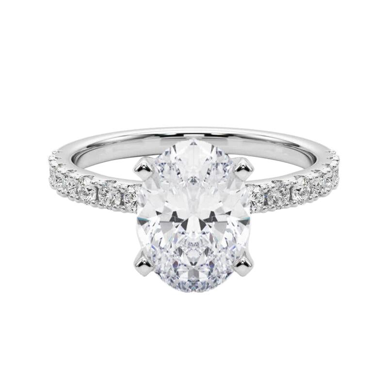 GIA 3,2ct Oval Solitär mit halber Ewigkeit 18K Weißgold Diamantring im Angebot