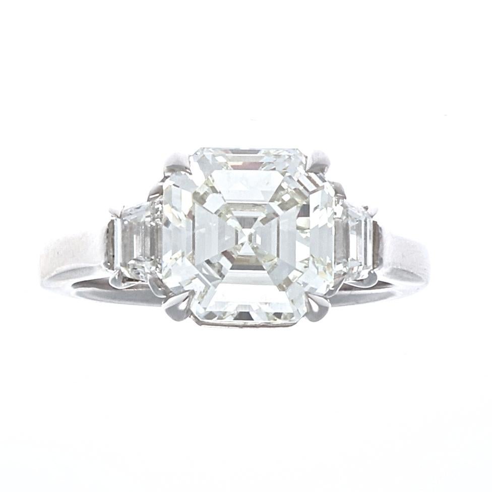 GIA 3.30 Carat Emerald Cut Diamond Platinum Engagement Ring