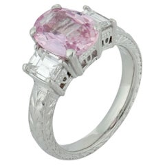 GIA 3.31 carat no heat pink sapphire diamond platinum ring
