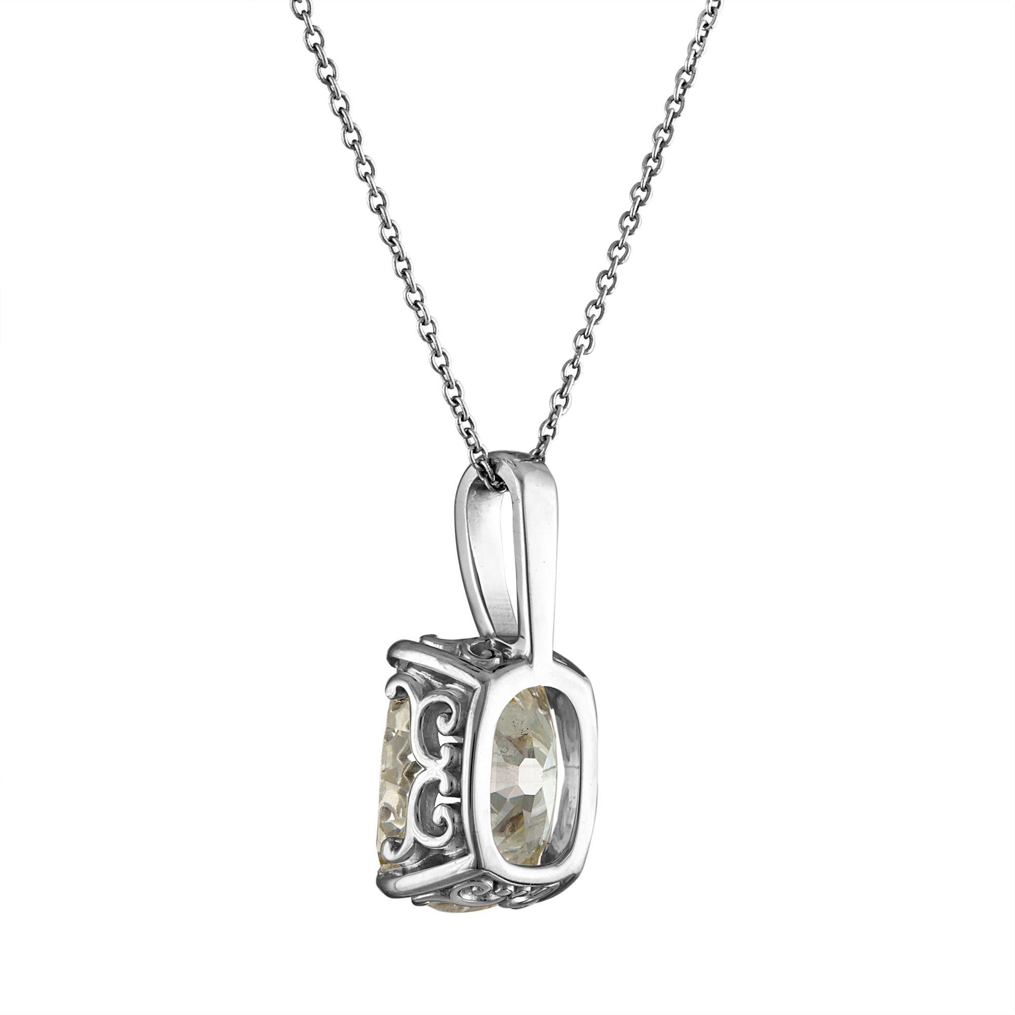 GIA 3.32ct Antique Vintage Old Mine Cushion Diamond Pendant 14k White Gold In Good Condition In New York, NY