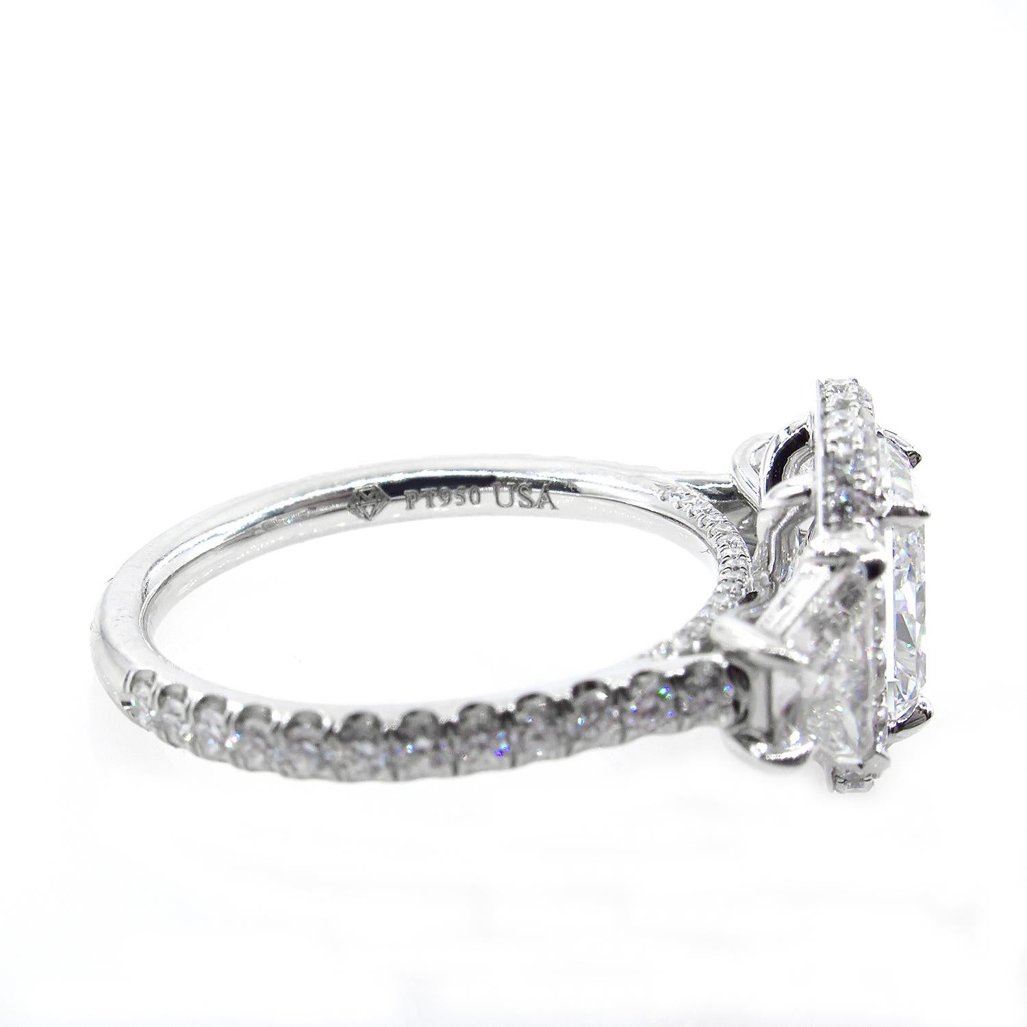 GIA 3.33 Carat Radiant Cut Diamond 3-Stone Platinum Estate Vintage Ring 2