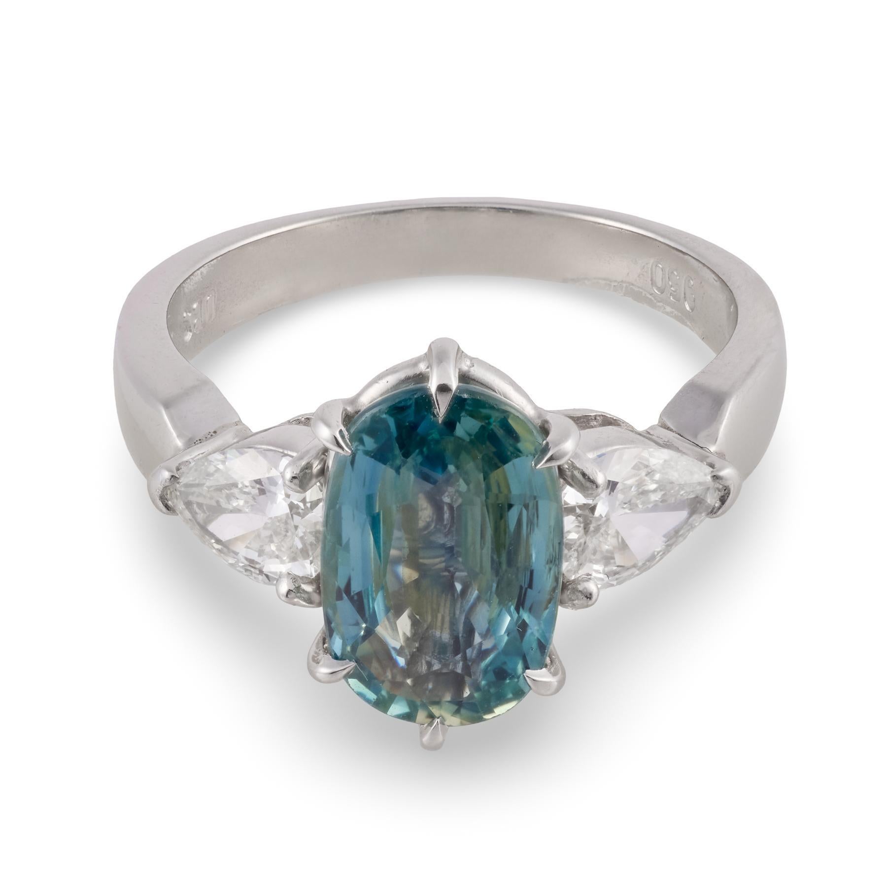 GIA 3,34 Karat hitzefrei Saphir Diamant Platin Verlobungsring (Zeitgenössisch) im Angebot