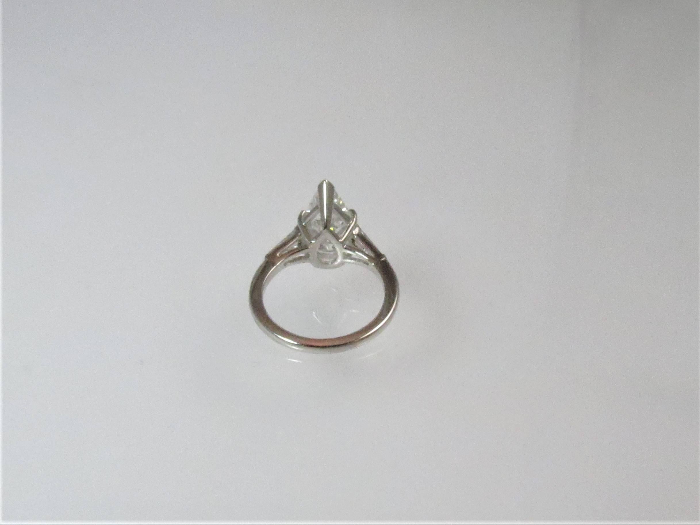 Women's GIA 3.34 Pear Shape Diamond with Tapered Baguettes Engagement Ring