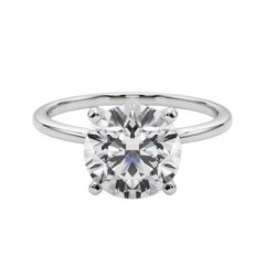 GIA 3.34ct Round Slim Band Prong Set Solitaire 18K White Gold Diamond Ring