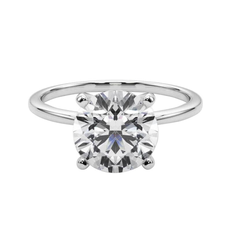 GIA 3,34ct Runde Slim Band Prong Set Solitär 18K Weißgold Diamantring im Angebot