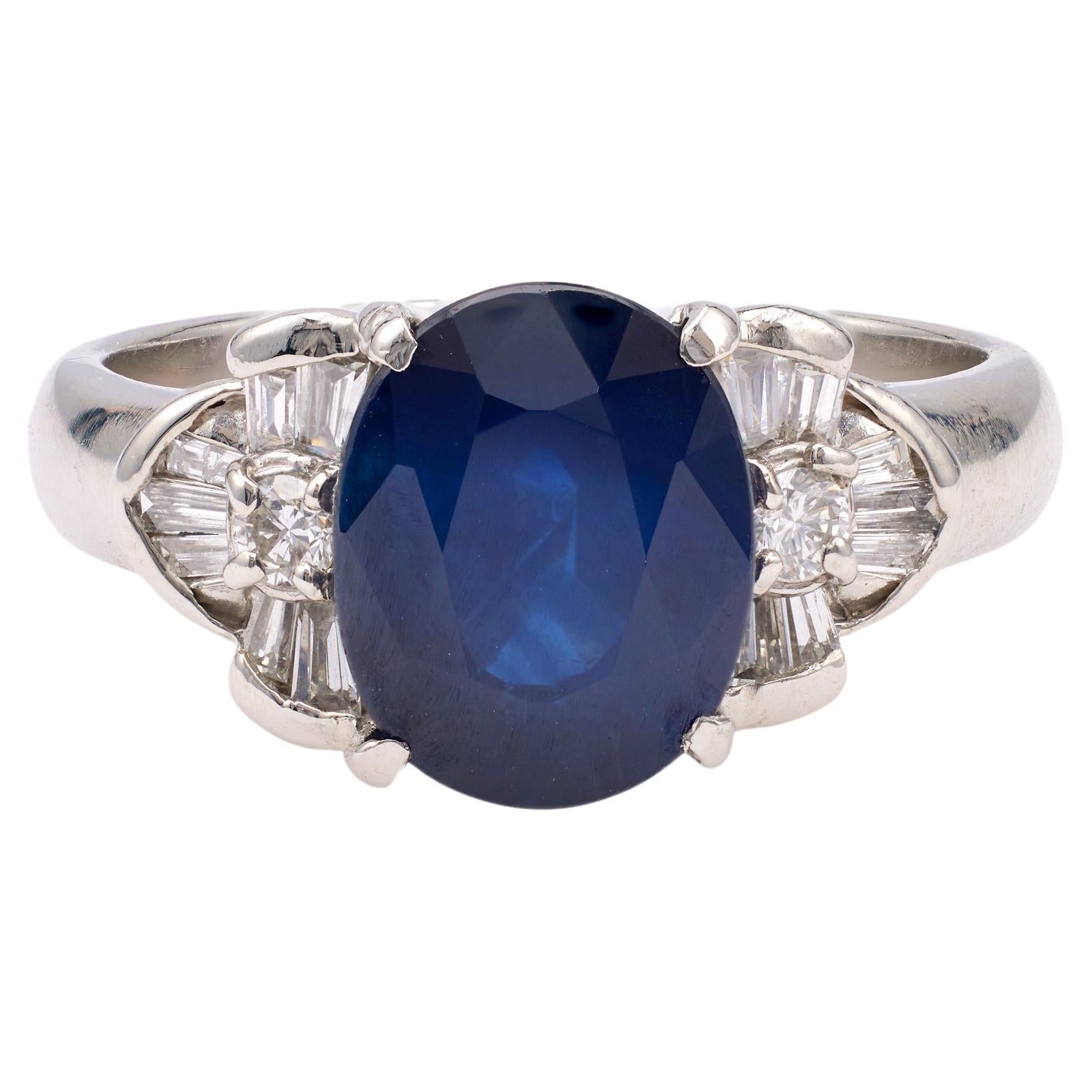 GIA 3.35 Carat Thai Sapphire Diamond Platinum Ring For Sale