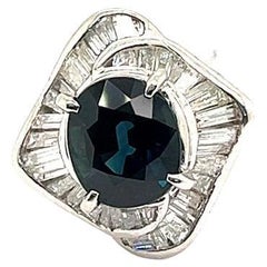 GIA 3.36ct No Heat Natural Dark Blue Sapphire 14K White Gold Ring