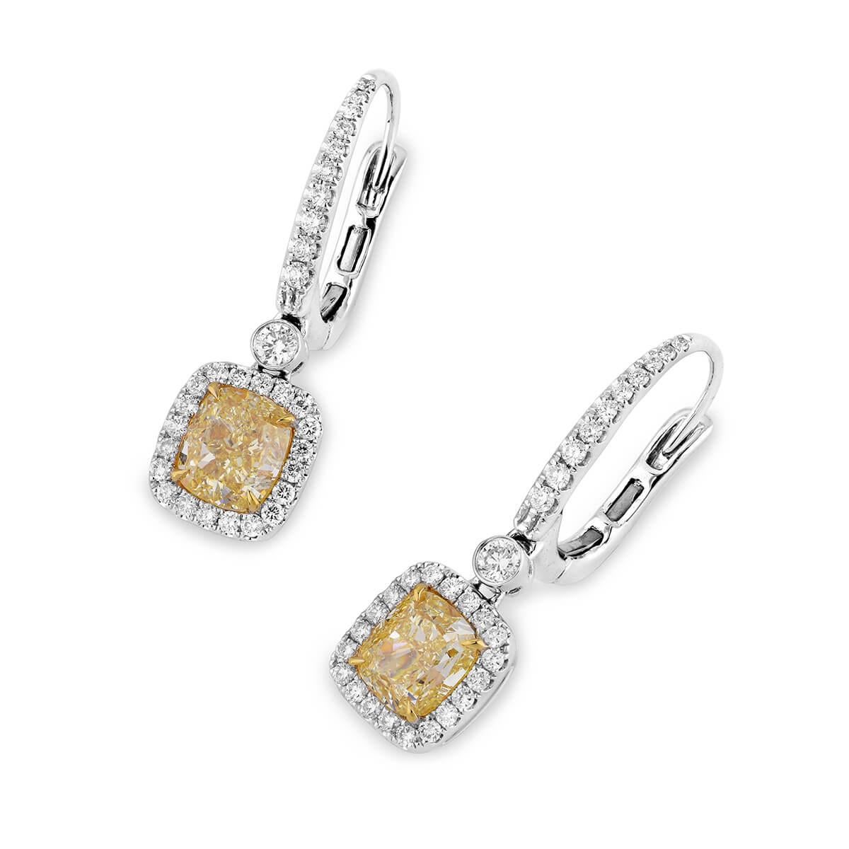 GIA 3.37 Carat Fancy Light Yellow Diamond 18 Karat White Gold Drop Earrings  In New Condition For Sale In London, GB