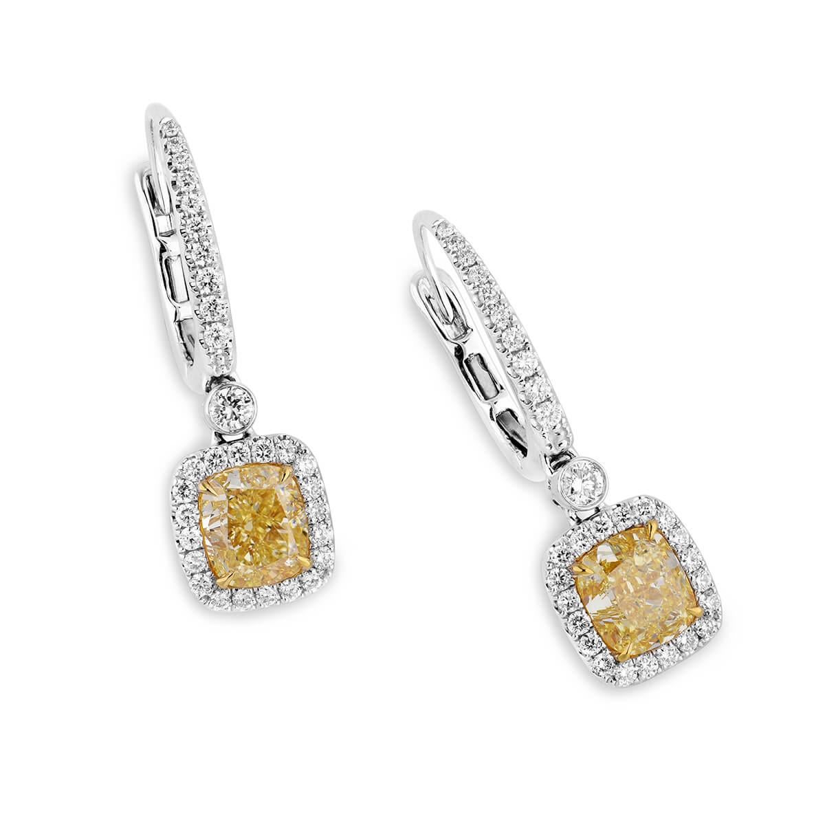 Women's GIA 3.37 Carat Fancy Light Yellow Diamond 18 Karat White Gold Drop Earrings  For Sale