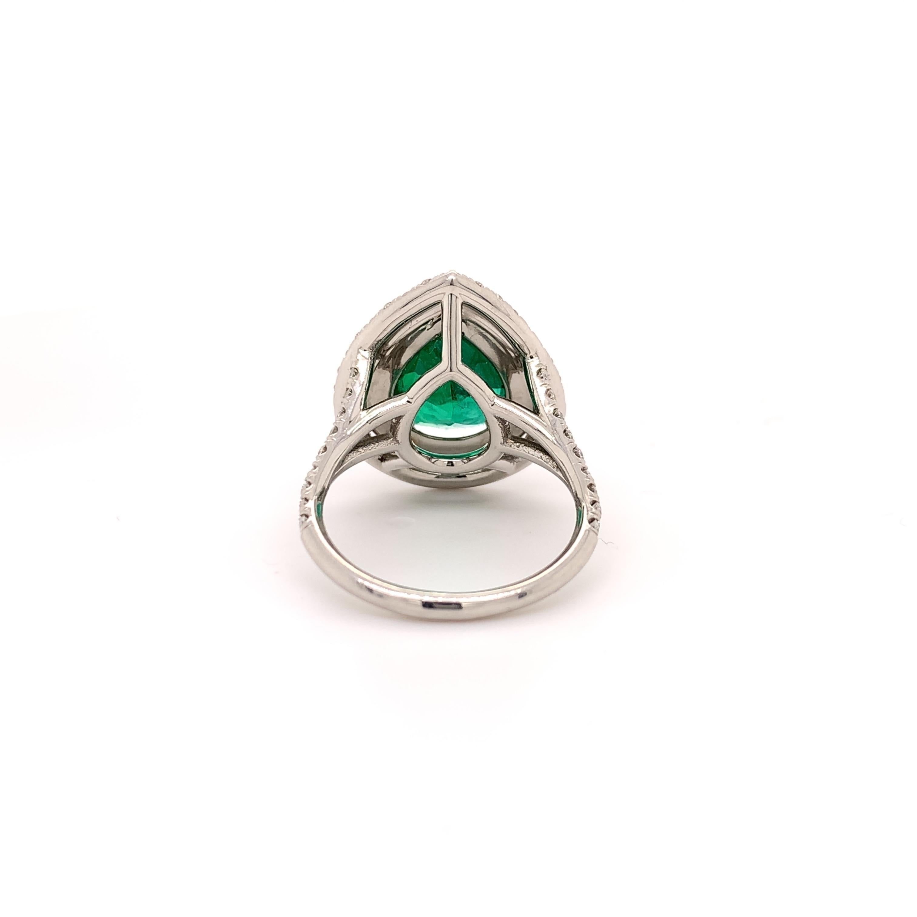 GIA 3,37 Karat sambischer Smaragd-Ring (Tropfenschliff) im Angebot