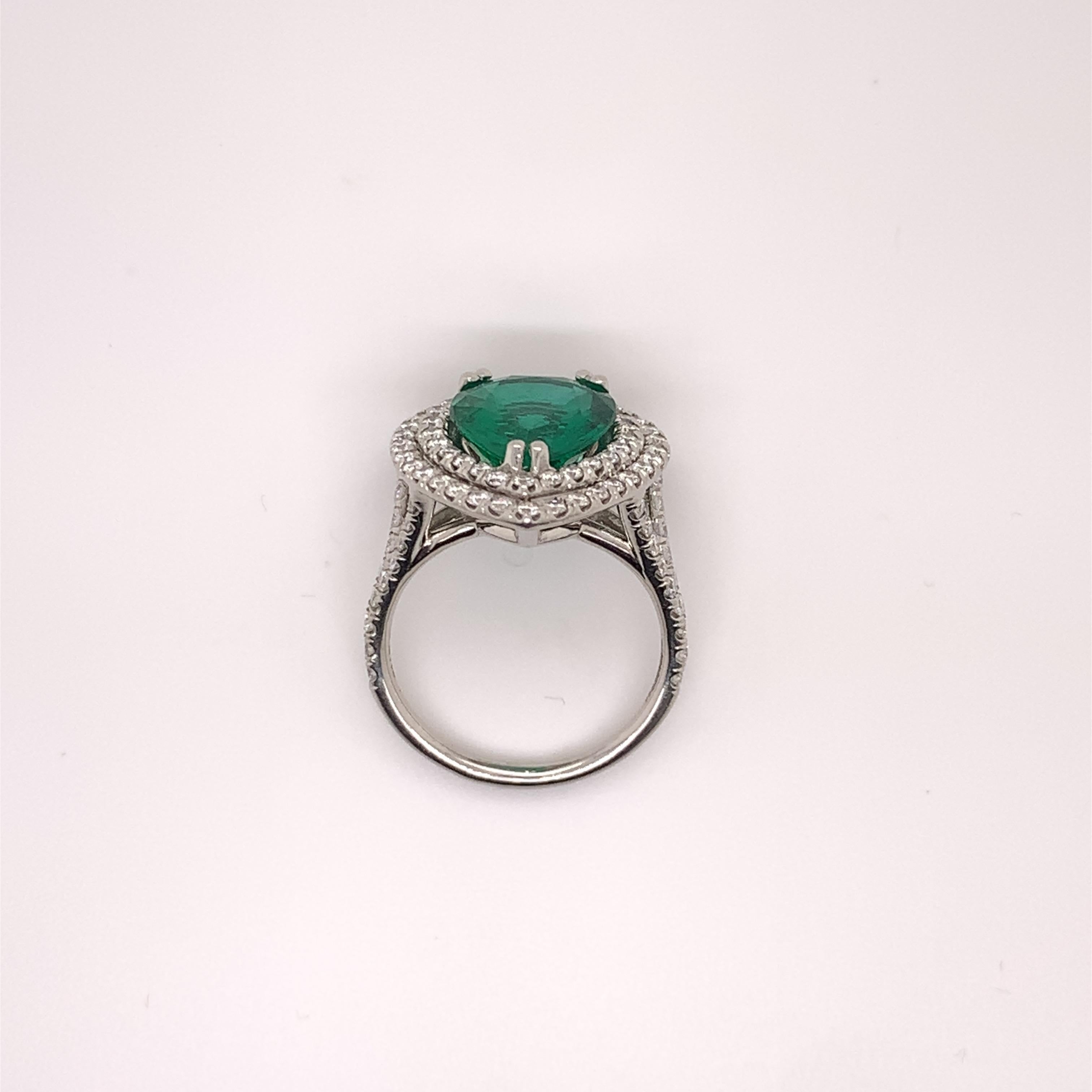 Pear Cut GIA 3.37 Carat Zambian Emerald Ring For Sale