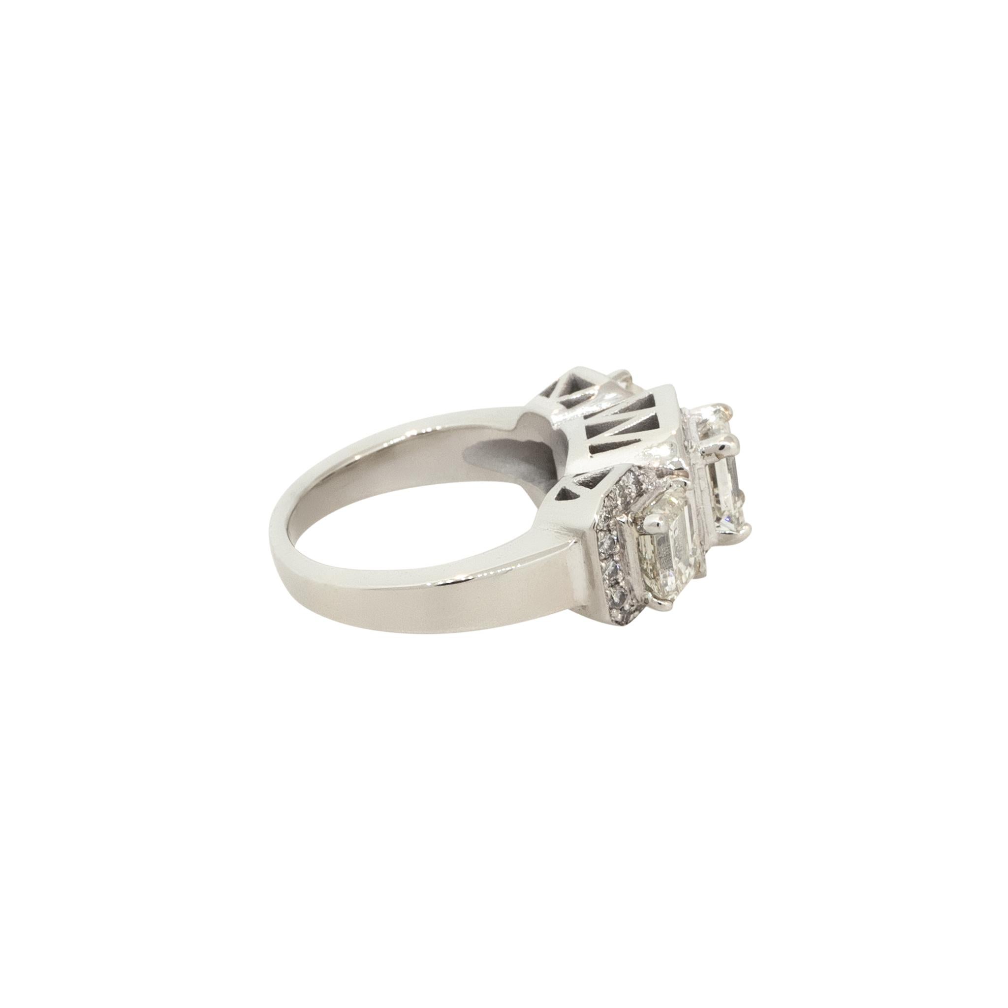 Emerald Cut GIA 3.38 Carat 3 Stone Emerald Diamond Engagement Ring 14 Karat in Stock For Sale