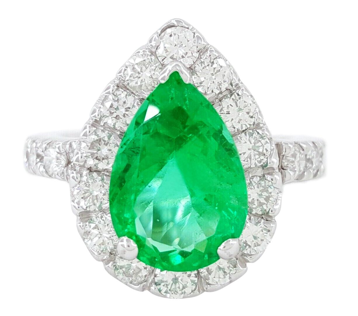 Round Cut GIA 3.38 Carat No Oil Colombian Emerald Diamond Ring For Sale