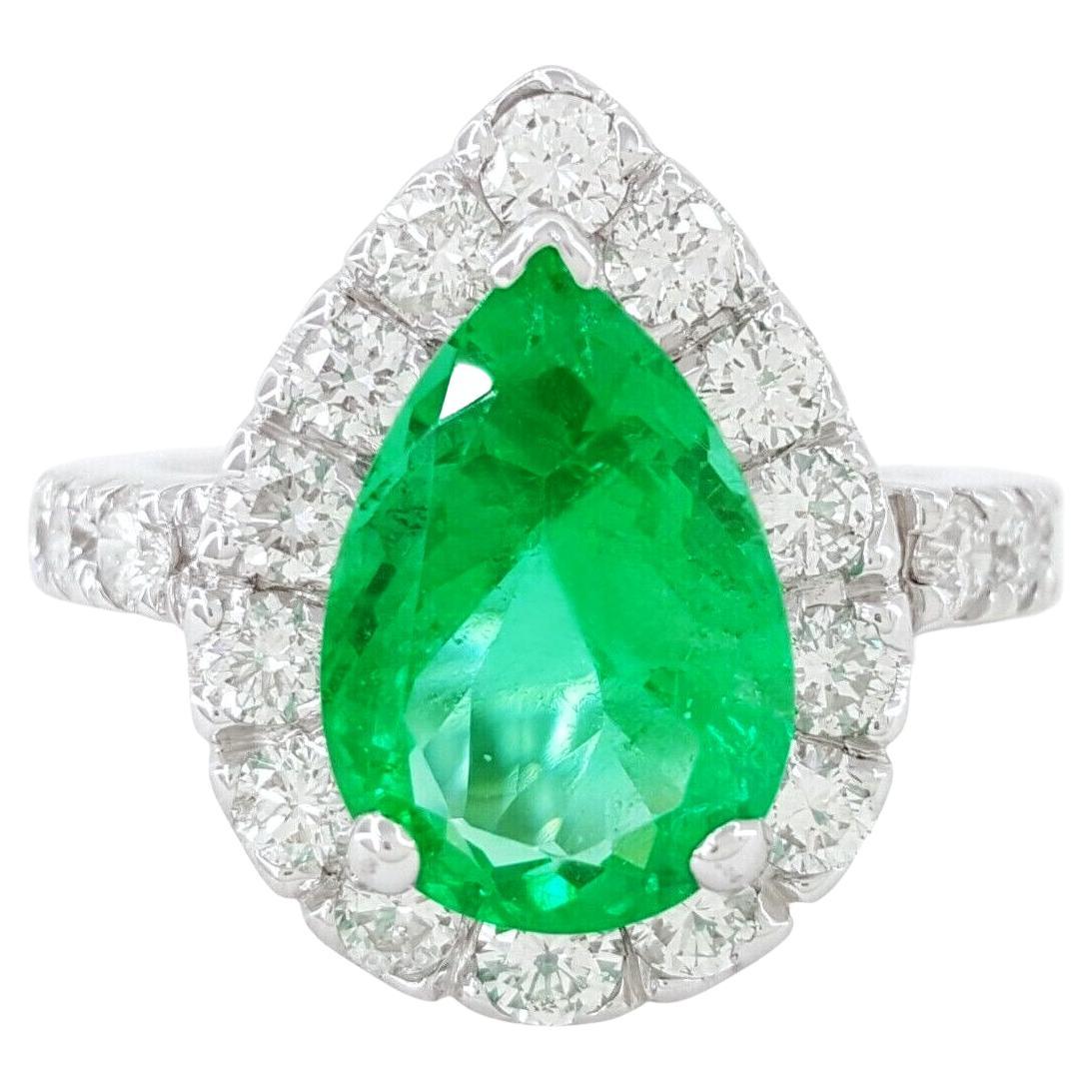 GIA 3.38 Carat No Oil Colombian Emerald Diamond Ring For Sale
