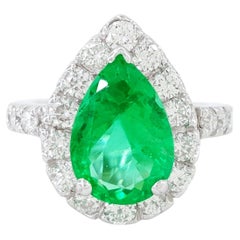 GIA 3.38 Carat No Oil Colombian Emerald Diamond Ring