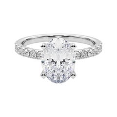 GIA 3.3ct Solitaire ovale avec Demi-Eternité Bague diamant en or blanc 18K