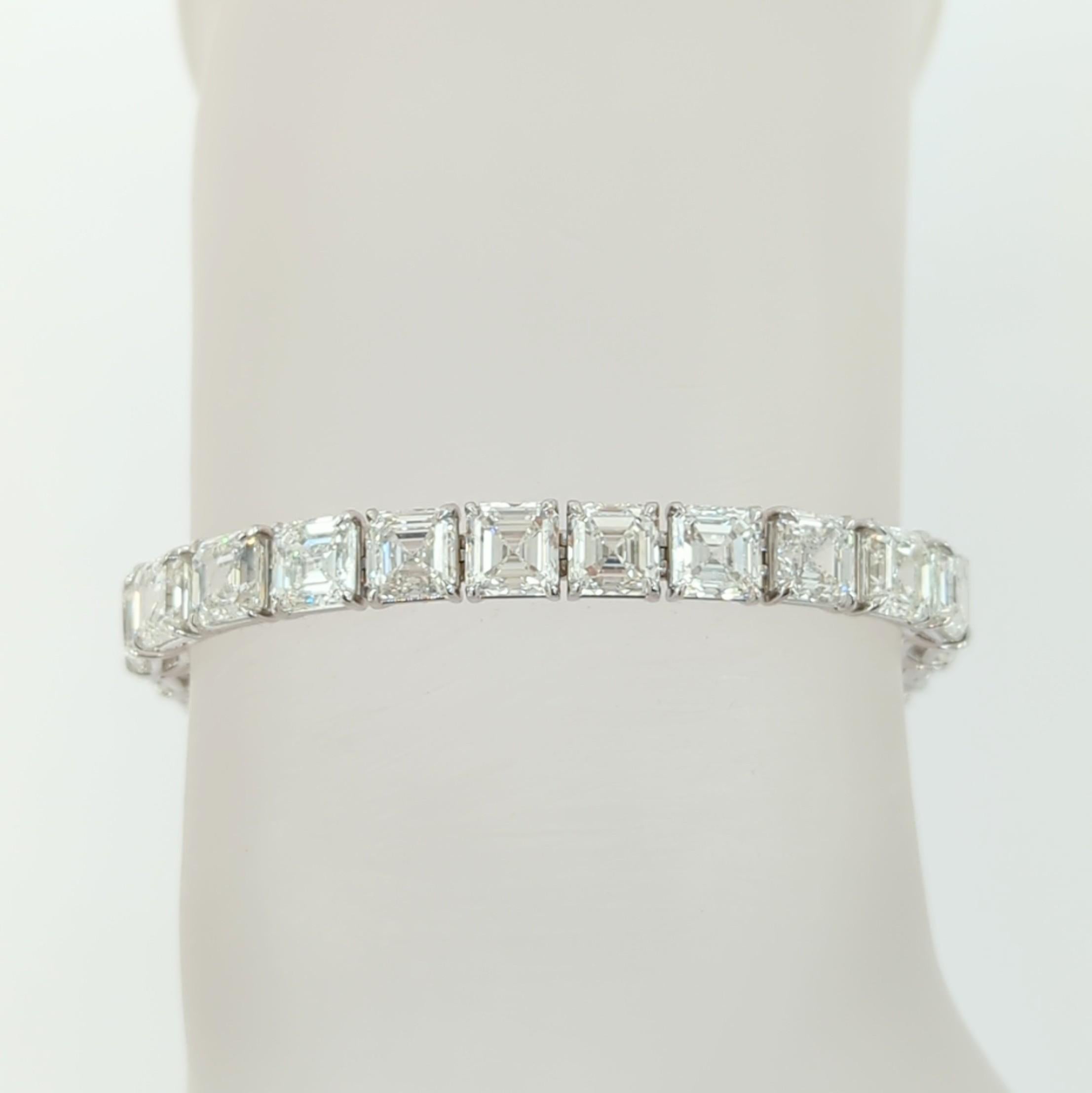  Bracelet tennis en or blanc 18 carats avec diamants blancs taille Asscher de 34,06 carats, certifiés GIA Unisexe 