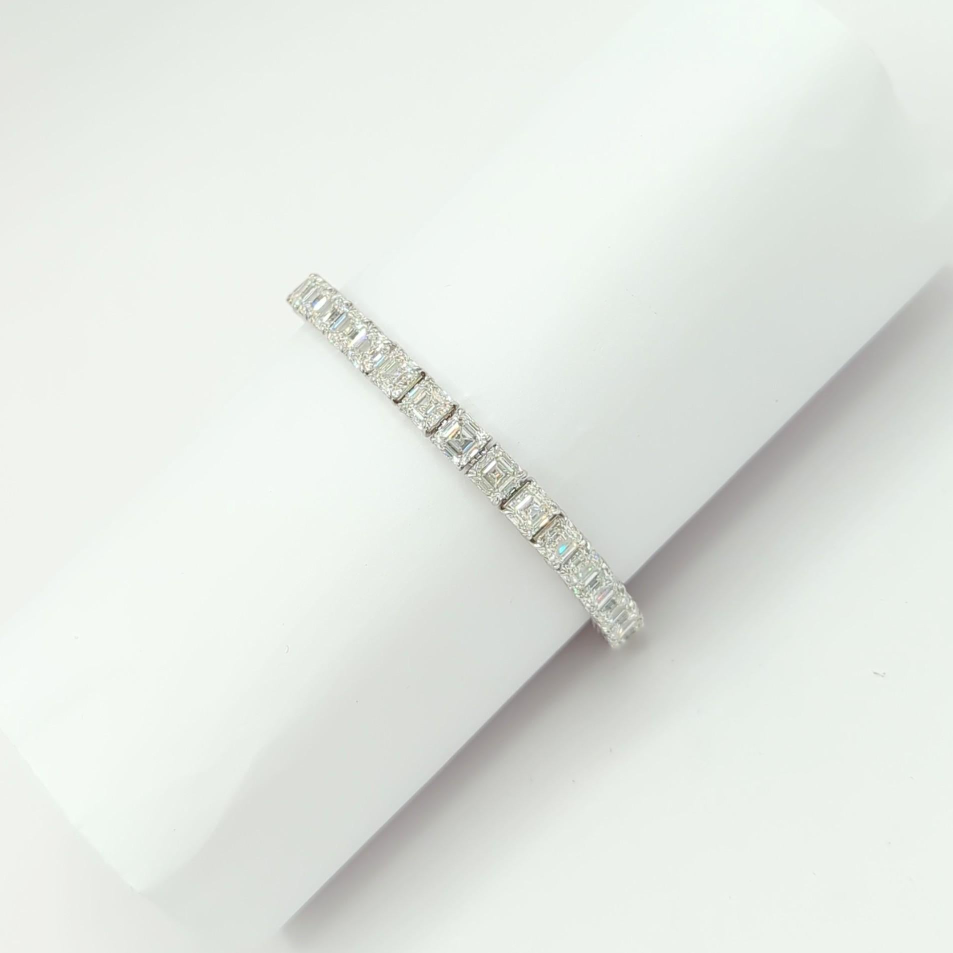 GIA 34.06 ct Asscher Cut White Diamond Tennis Bracelet in 18K White Gold For Sale 3