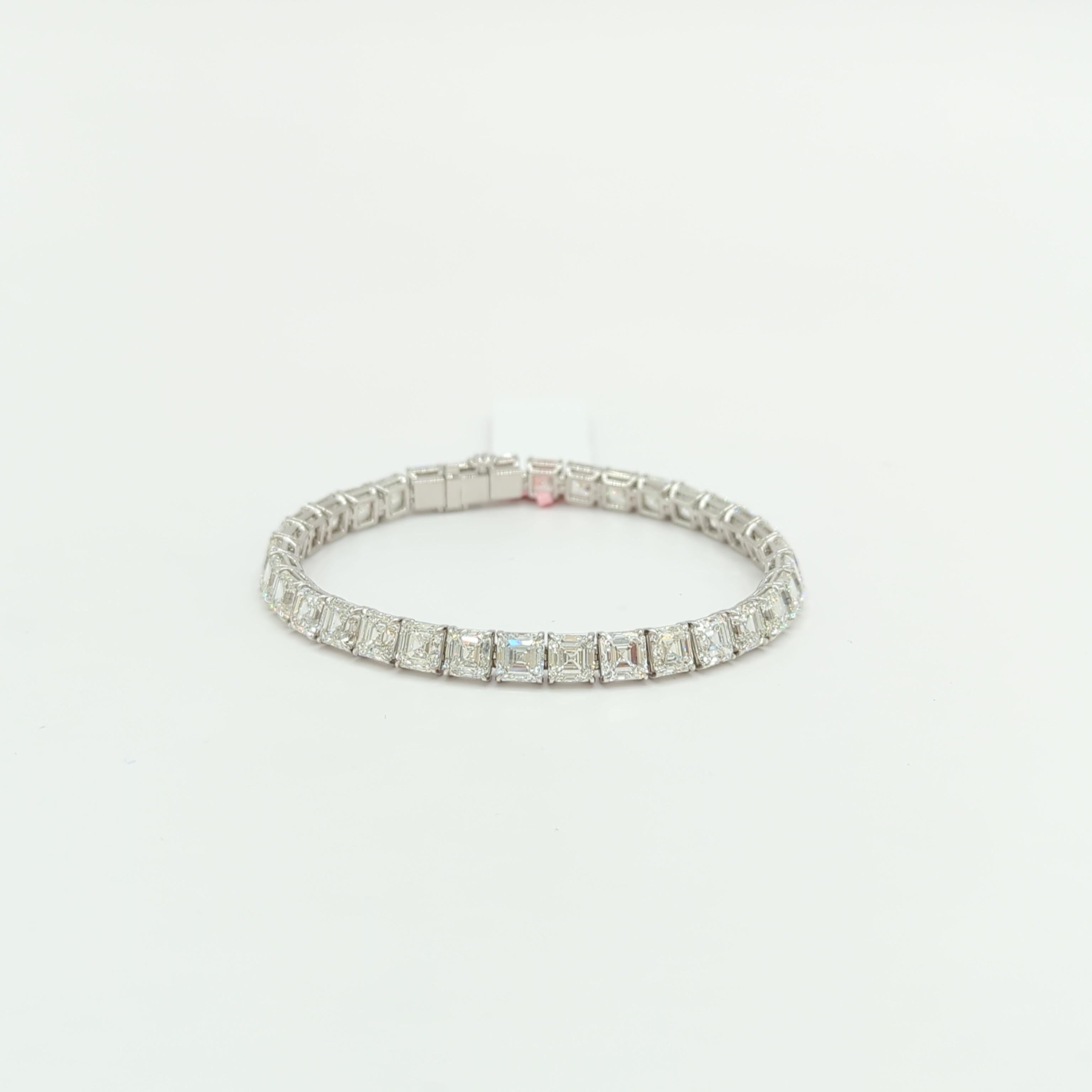 Bracelet tennis en or blanc 18 carats avec diamants blancs taille Asscher de 34,06 carats, certifiés GIA 3