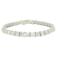 Bracelet tennis en or blanc 18 carats avec diamants blancs taille Asscher de 34,06 carats, certifiés GIA