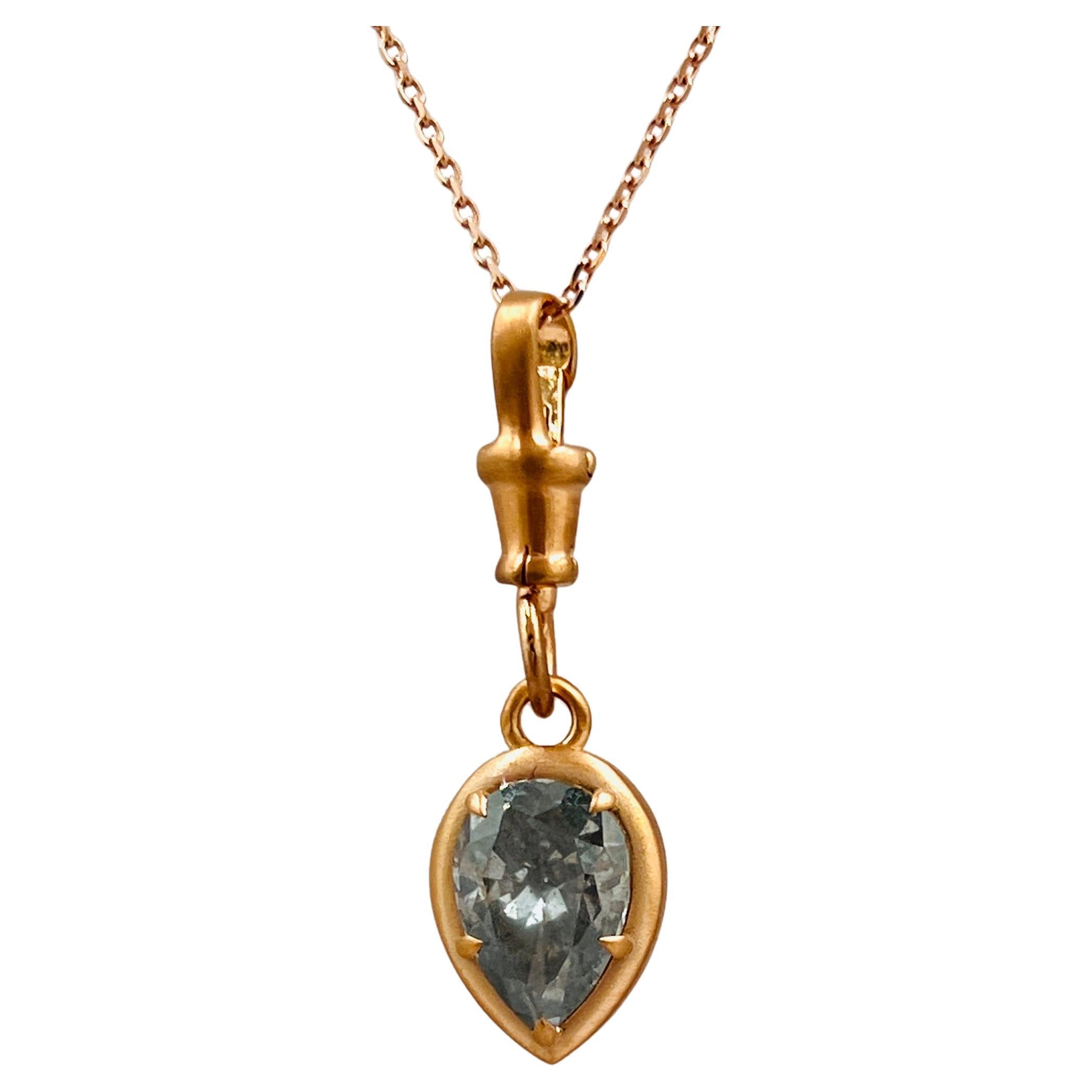 GIA Collar Colgante de Diamante Pera Gris Fantasía de 3,42 Quilates en Oro Rosa de 14K en venta