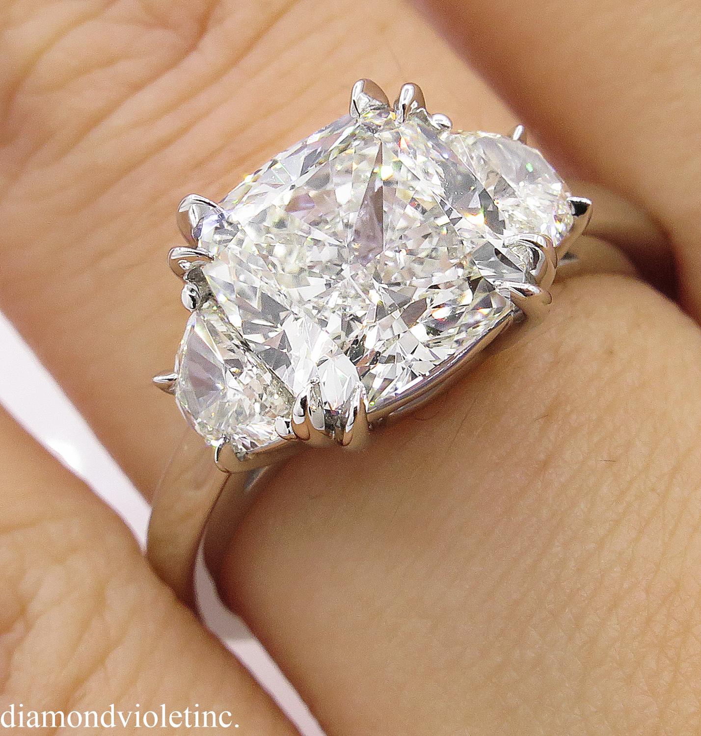 GIA 3.43 Carat Cushion Diamond 3-Stone Engagement Wedding Platinum Ring 7