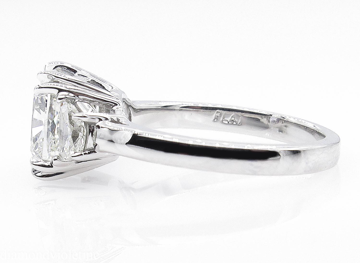 GIA 3.43 Carat Cushion Diamond 3-Stone Engagement Wedding Platinum Ring 1