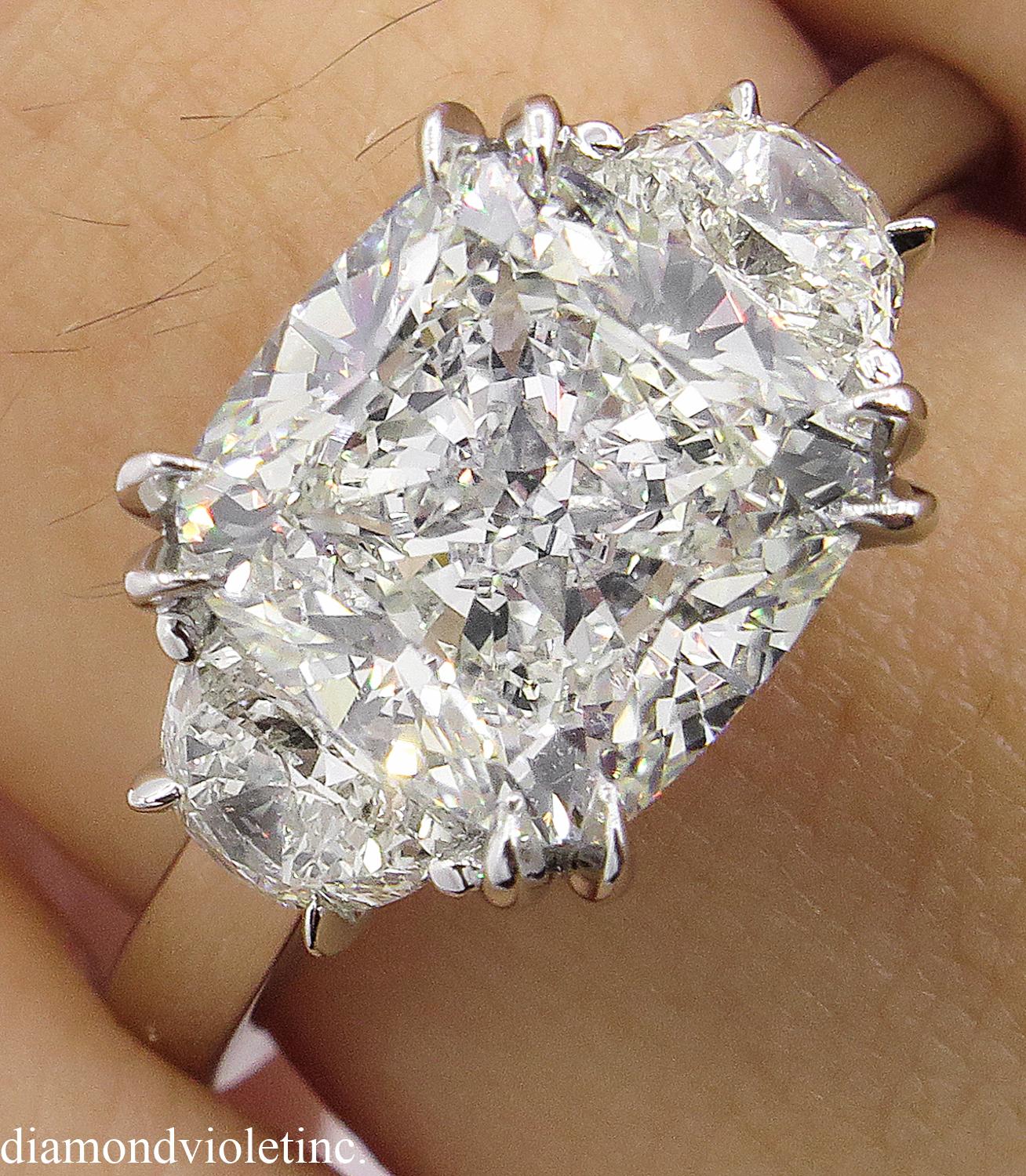 GIA 3.43 Carat Cushion Diamond 3-Stone Engagement Wedding Platinum Ring 3