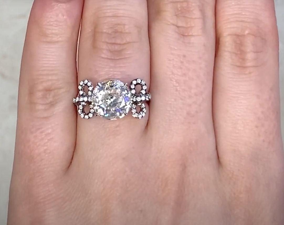 Women's GIA 3.43ct Old European Cut Diamond Engagement Ring, I Color, Platinum For Sale