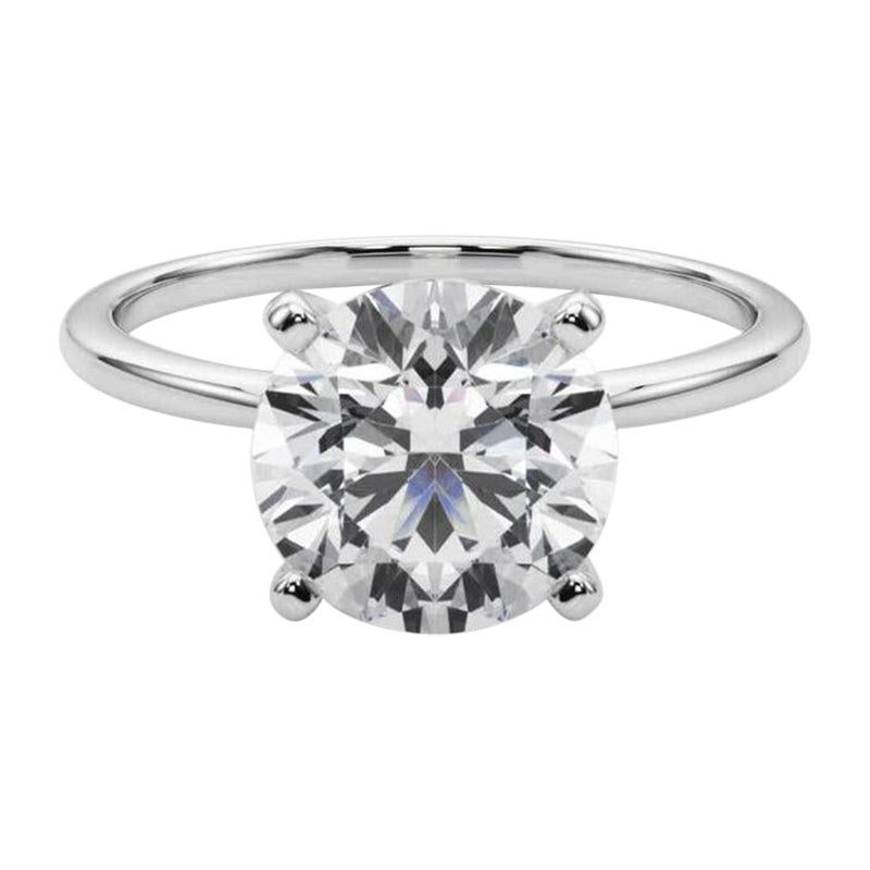 GIA 3.43ct Round Slim Band Prong Set Solitaire 18K White Gold Diamond Ring