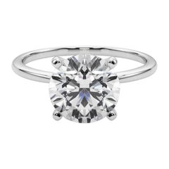 GIA 3.43ct Round Slim Band Prong Set Solitaire 18K White Gold Diamond Ring