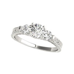 GIA 3.43ct Round Vintage Infinity Three-Stone 18K White Gold Diamond Ring