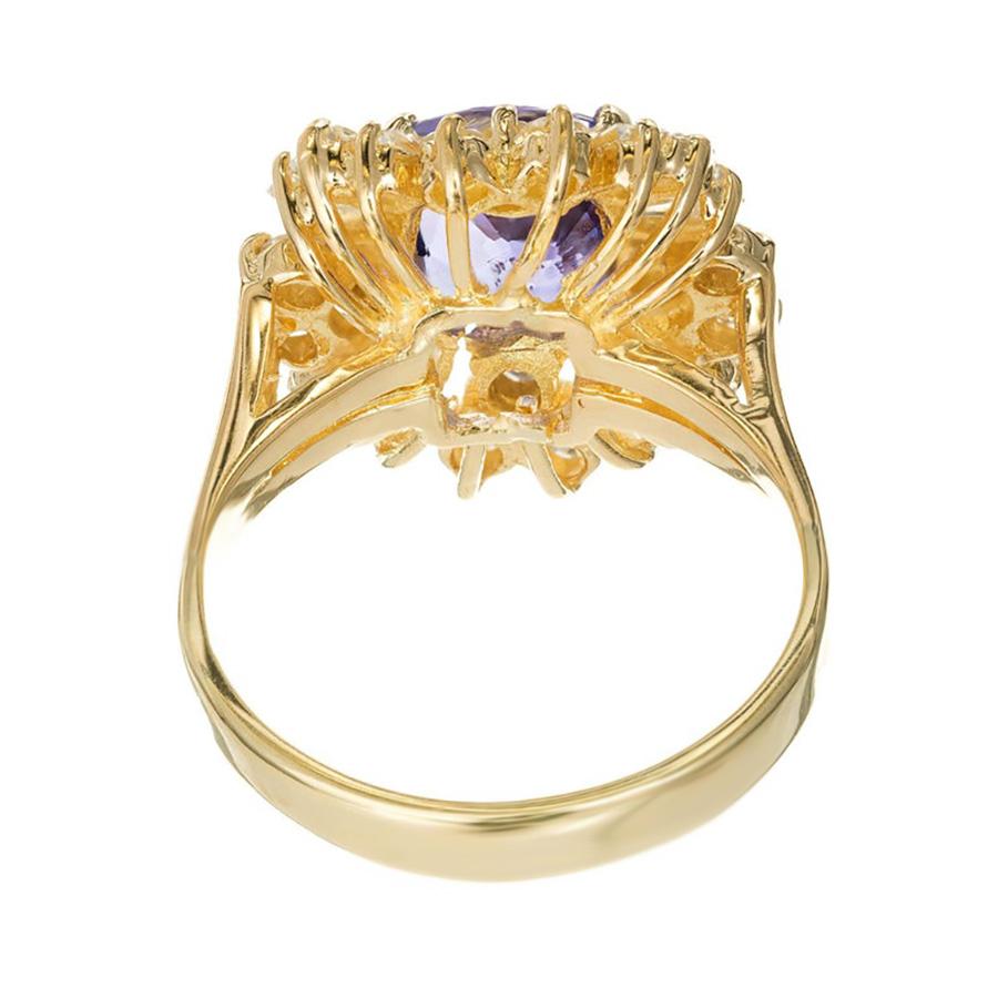Cushion Cut GIA 3.45 Carat Cushion Sapphire Diamond Halo Color Change Gold Engagement Ring For Sale