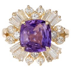 GIA Anello di fidanzamento in oro con zaffiro a cuscino e diamante a raggiera da 3,45 carati
