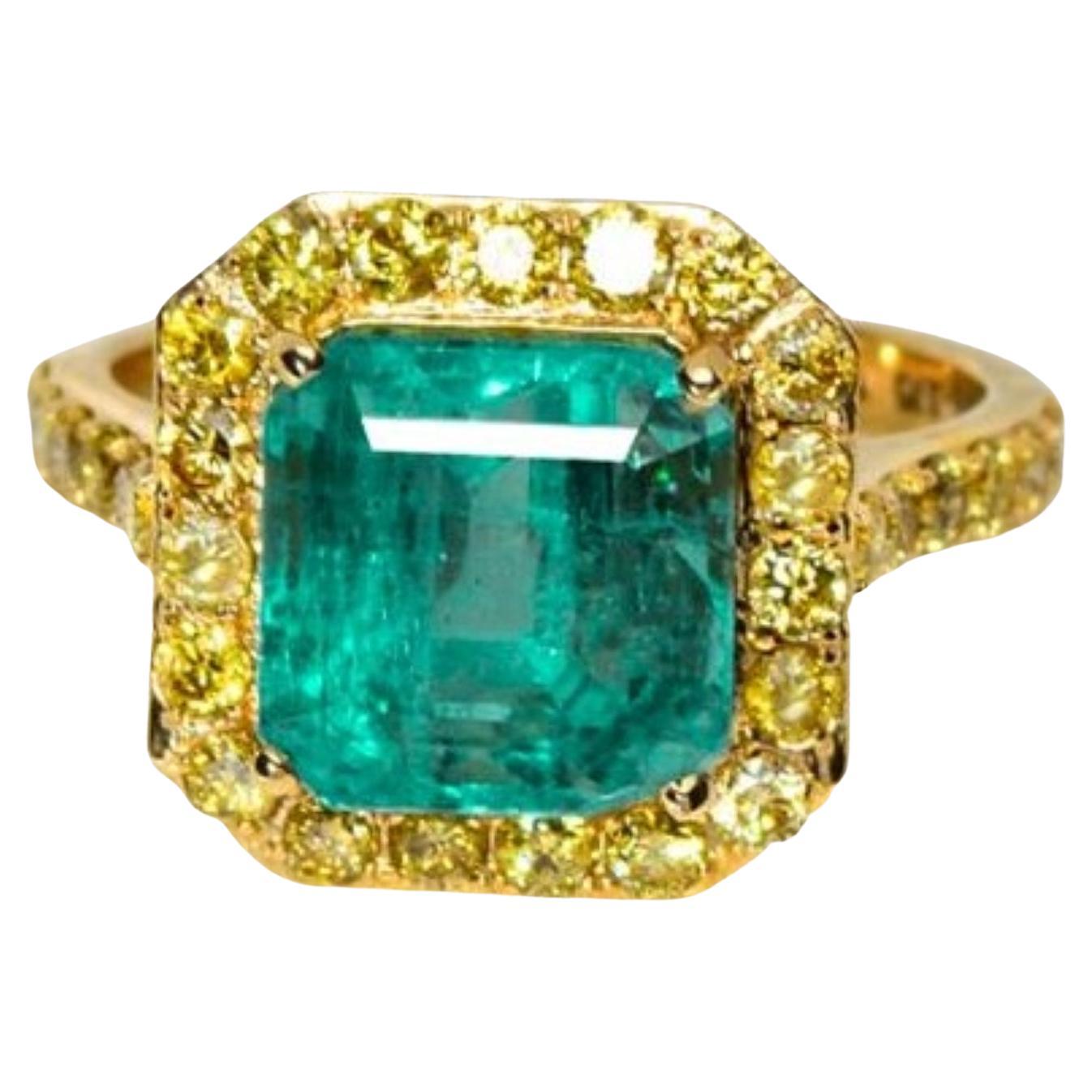 GIA 3.45 Ct 18K Oro Blanco Esmeralda Natural No Engrasada Anillo de Compromiso en venta