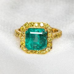 GIA 3,45 Ct 18K Gelbgold Natürliche Brasilien nicht geölt Smaragd Verlobungsring