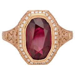 GIA 3.45-ct Unheated Ruby and Diamond Custom Rose Gold Ring