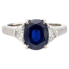 GIA 3.46 carat no heat sapphire diamond platinum three stone ring