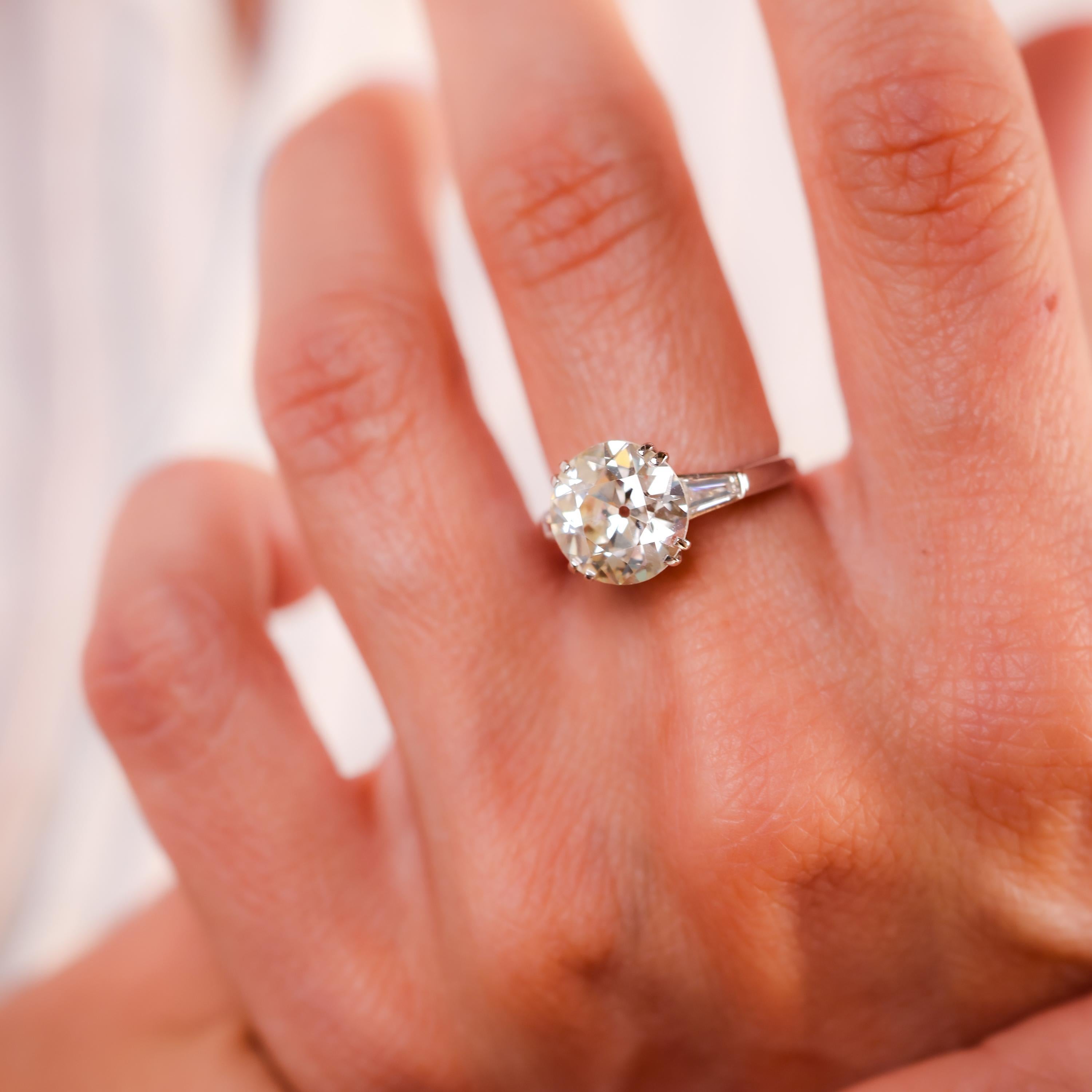 GIA 3.46 Carat Old European Cut Diamond Platinum Engagement Ring In Excellent Condition In Beverly Hills, CA
