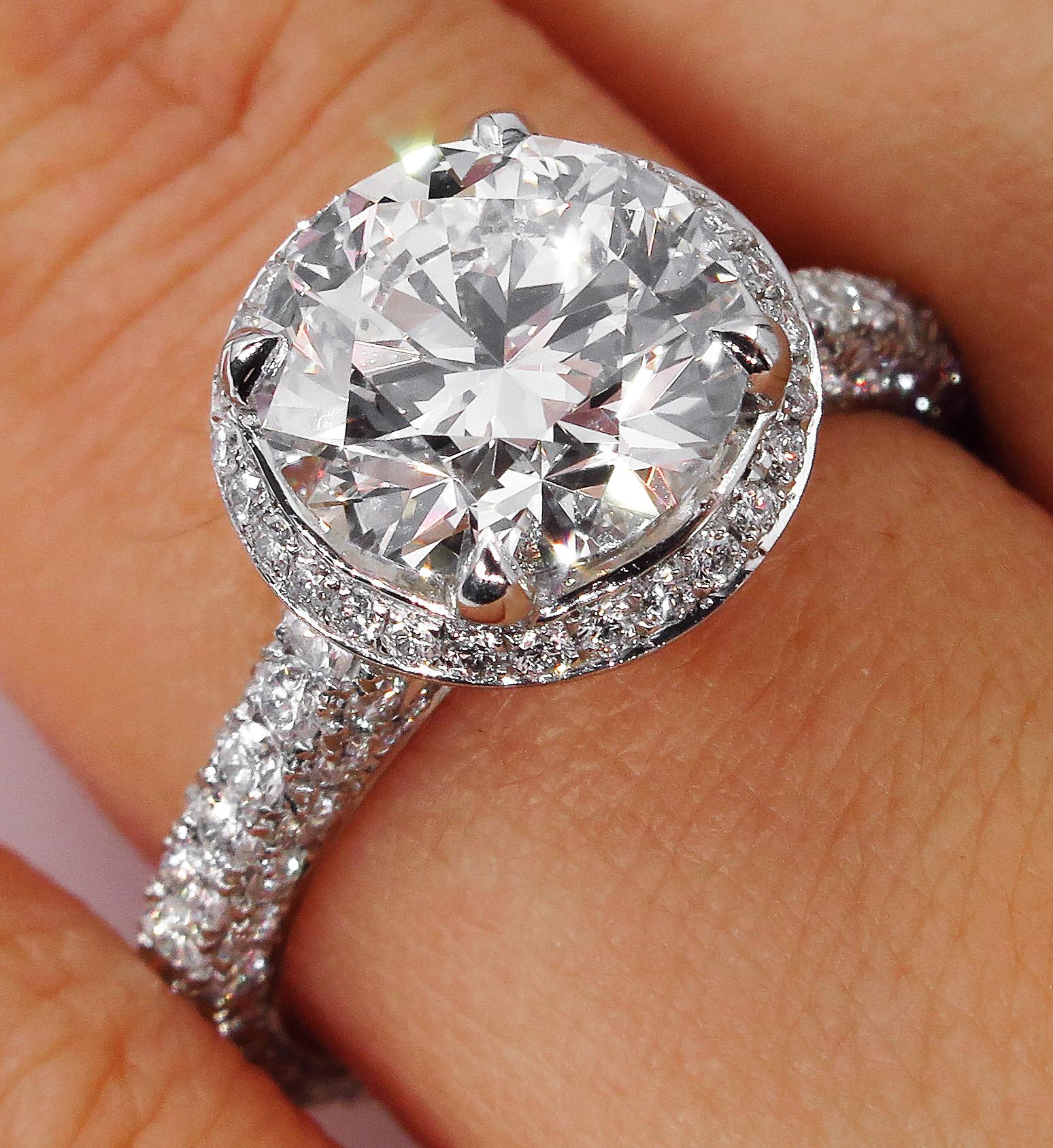 GIA 3.46 Carat Estate Round Brilliant Cut Diamond Solitaire Platinum Ring In Good Condition In New York, NY