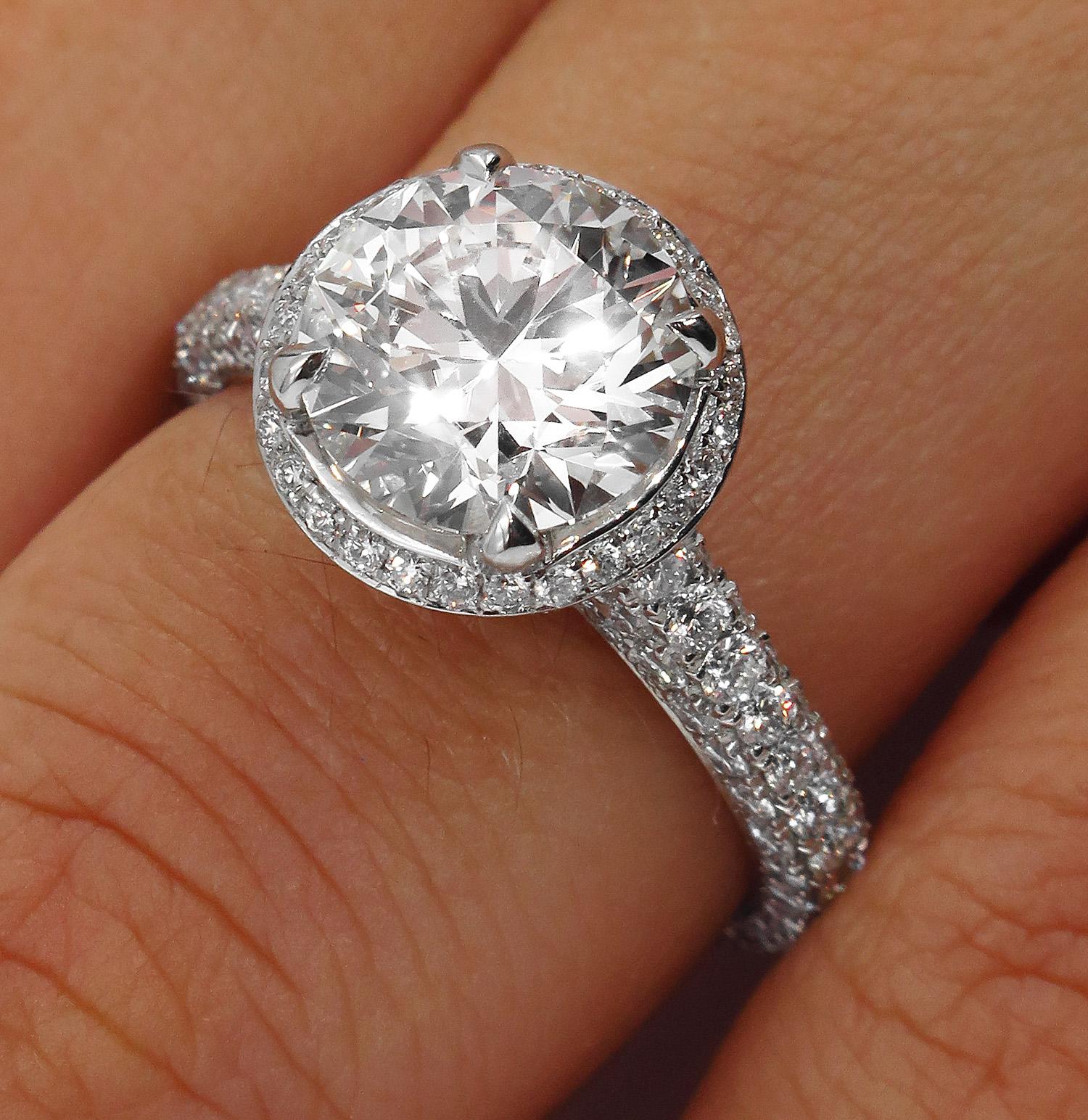 Women's GIA 3.46 Carat Estate Round Brilliant Cut Diamond Solitaire Platinum Ring