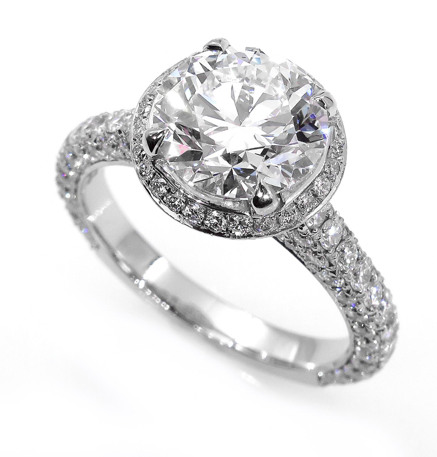 GIA 3.46 Carat Estate Round Brilliant Cut Diamond Solitaire Platinum Ring 4