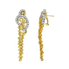 GIA 3,47 Quilates Pendientes de Diamantes Amarillos y Blancos de Oro Blanco y Amarillo