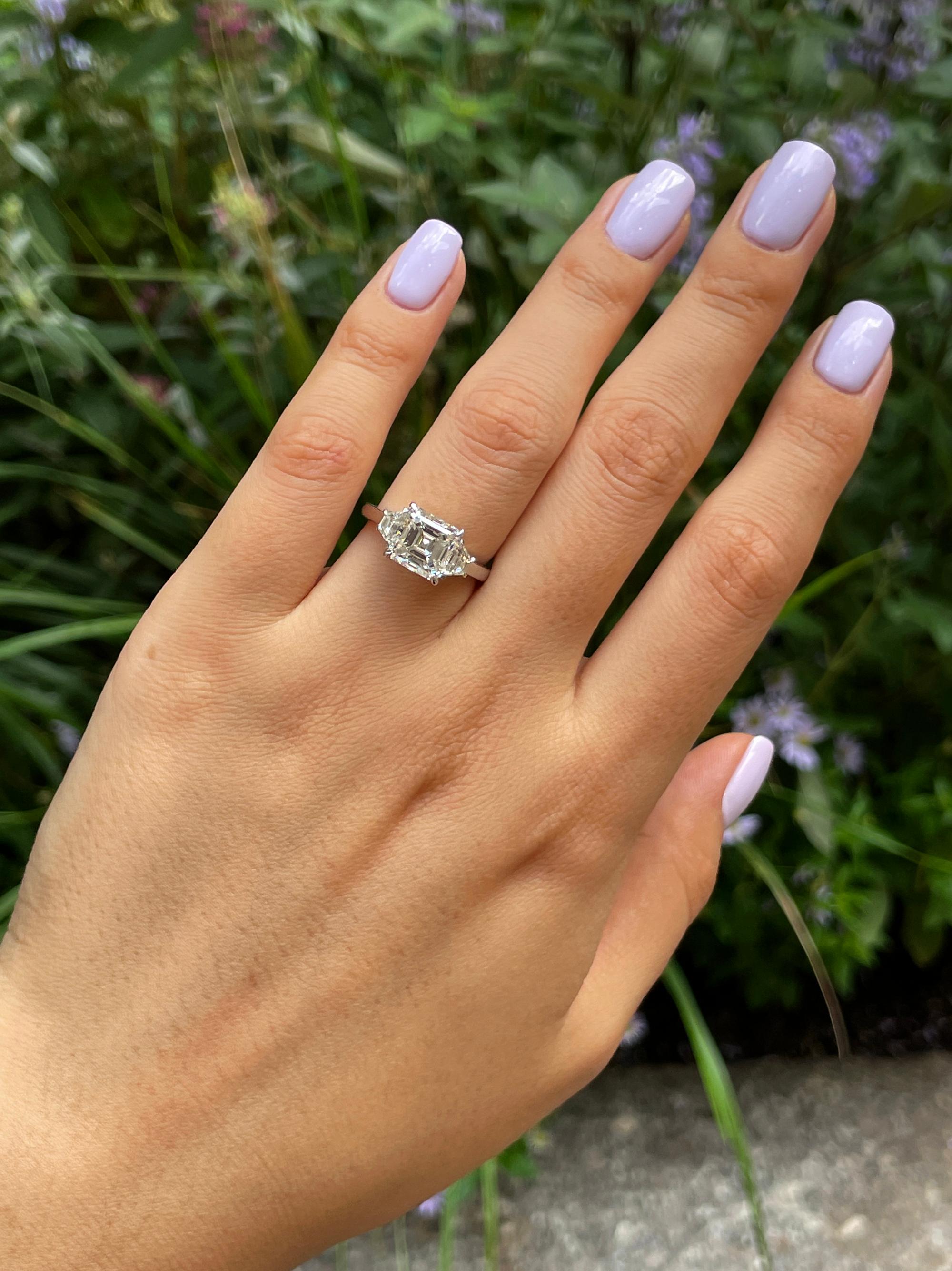 GIA 3.47ct Asscher Cut Diamond 3 Stone Engagement Wedding Platinum Ring For Sale 9
