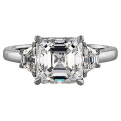 GIA 3.47ct Asscher Cut Diamond 3 Stone Engagement Wedding Platinum Ring