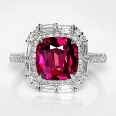 GIA Anillo de compromiso de oro blanco de 18 quilates con 3,48 quilates de espinela roja no calentada y diamantes