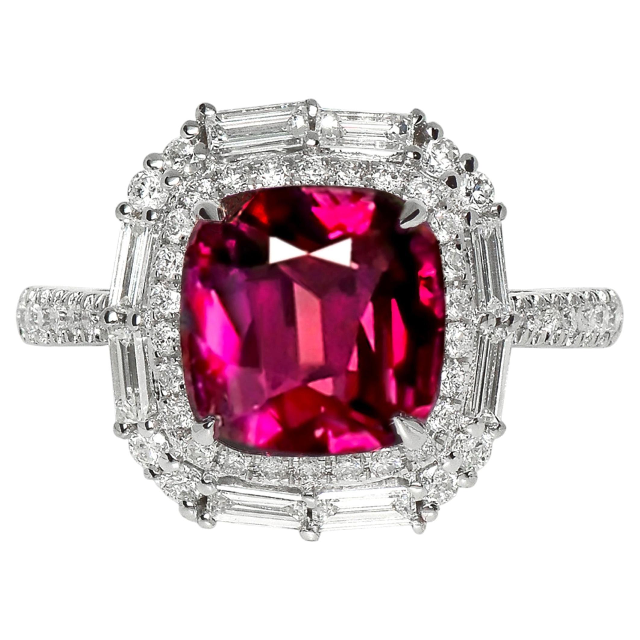 GIA Anillo de compromiso de oro blanco de 18 quilates con 3,48 quilates de espinela roja no calentada y diamantes