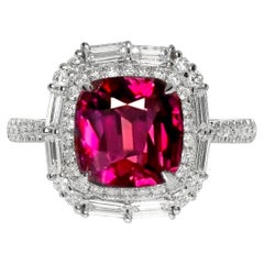 GIA Anillo de compromiso de oro blanco de 18 quilates con 3,48 quilates de espinela roja no calentada y diamantes