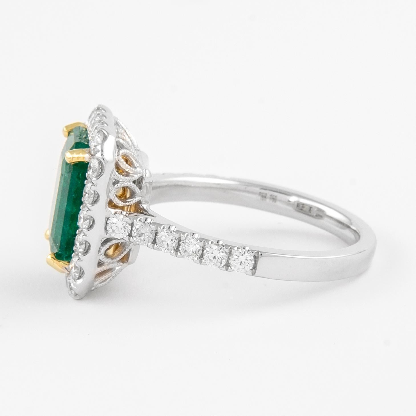 GIA 3.49 Carat Emerald and Diamond Halo Ring 18k Gold In New Condition In BEVERLY HILLS, CA