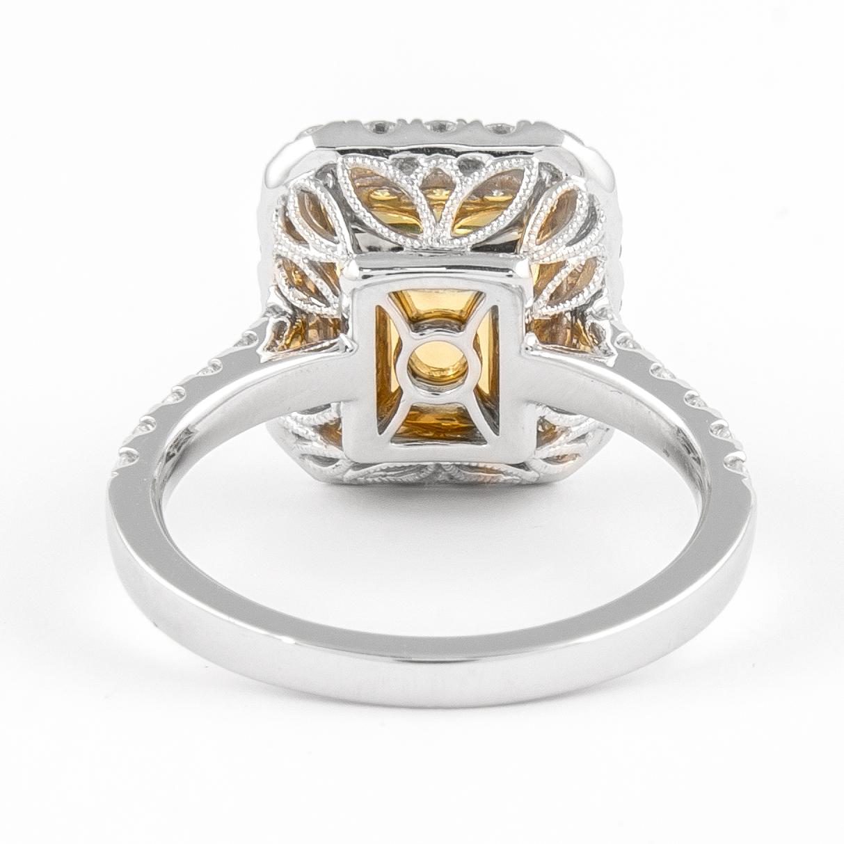 Women's GIA 3.49 Carat Emerald and Diamond Halo Ring 18k Gold